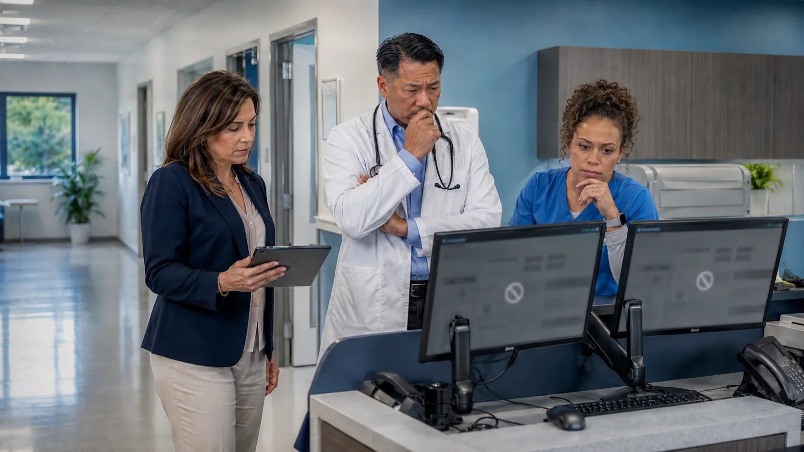 Medical practice team responding to a clinical system interruption