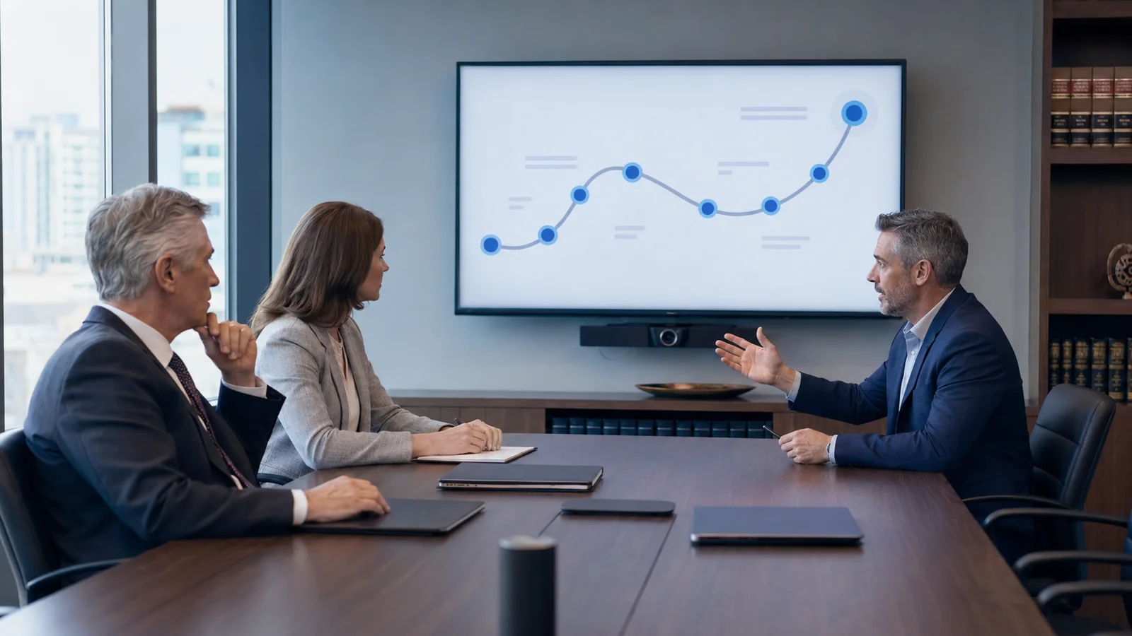 Legal team discussing a technology roadmap in a law firm conference room