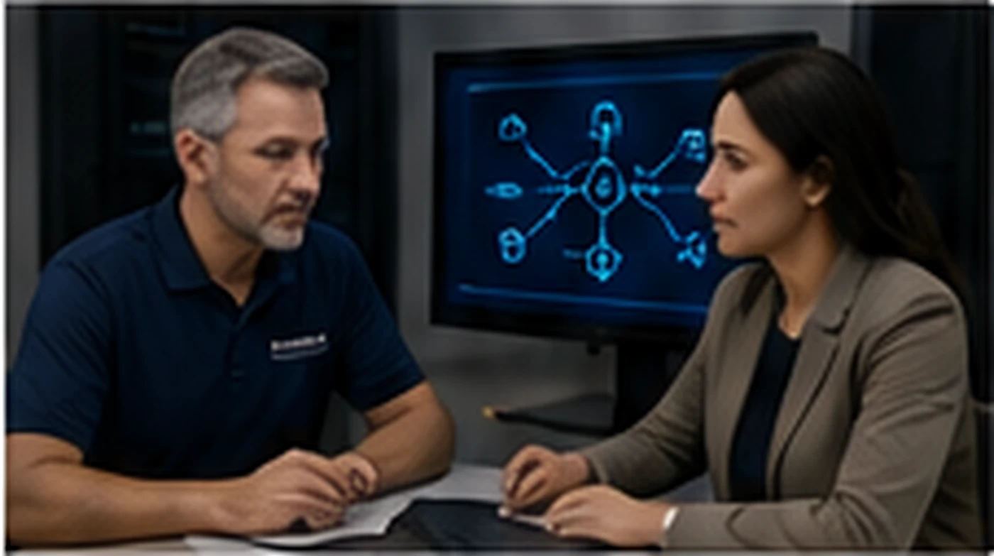Network engineer planning firewall, switching, and cloud connectivity architecture