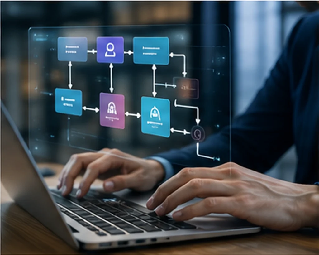 Connected business systems supporting AI-enabled workflow automation.