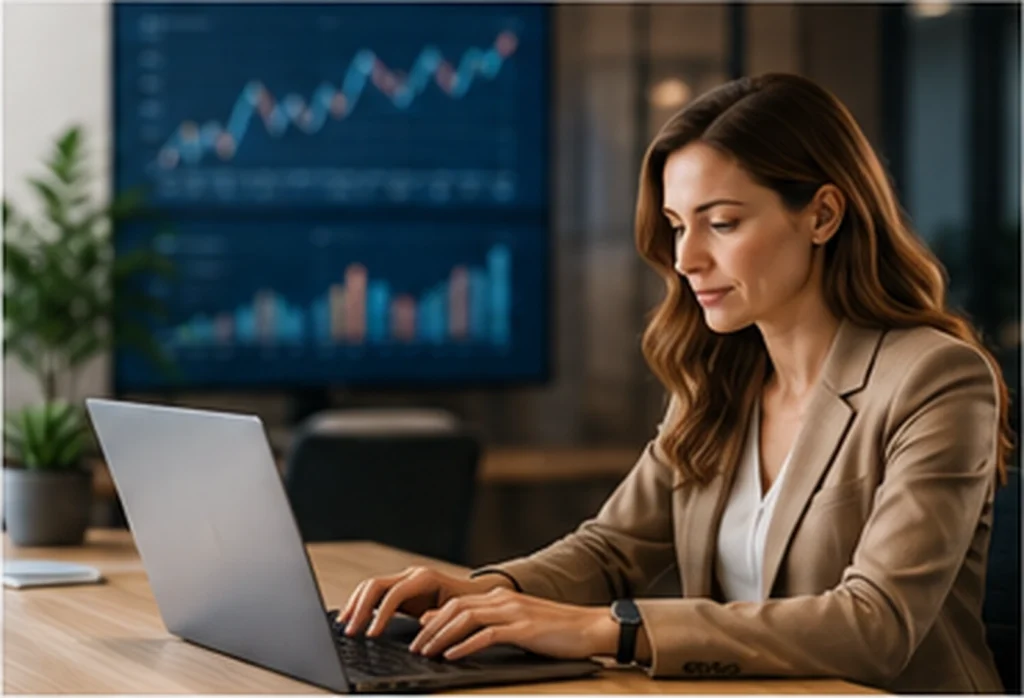 Business professional reviewing AI usage, governance and opportunities for continuous improvement.