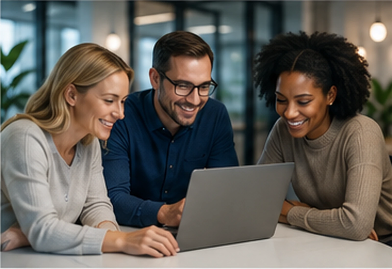Business team learning and adopting AI tools in a collaborative workplace.